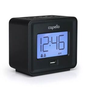 CAPELLO Compact Digital Alarm Clock with USB Charger Black